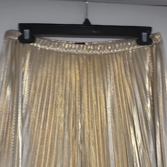 Banana Republic Metallic Gold Pleated Midi Skirt Size L - Picture 8 of 12